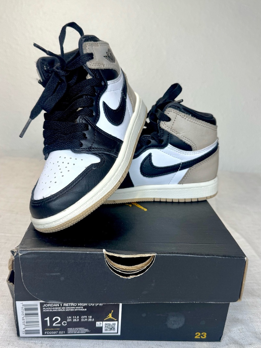 Jordan Kids' Air Jordan 1 Retro High - Black, White & MD Brown Latte